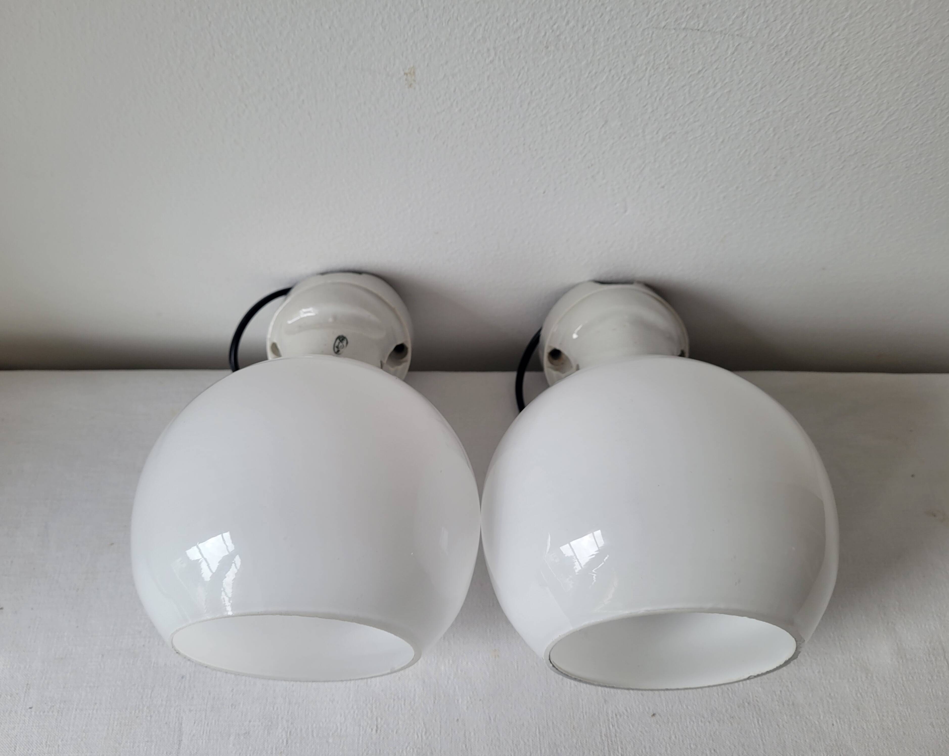 Duo of opaline and porcelain pendant lights