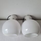 Duo of opaline and porcelain pendant lights