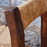 Brutalist chairs in pine and straw, France, 1950s, set of 4