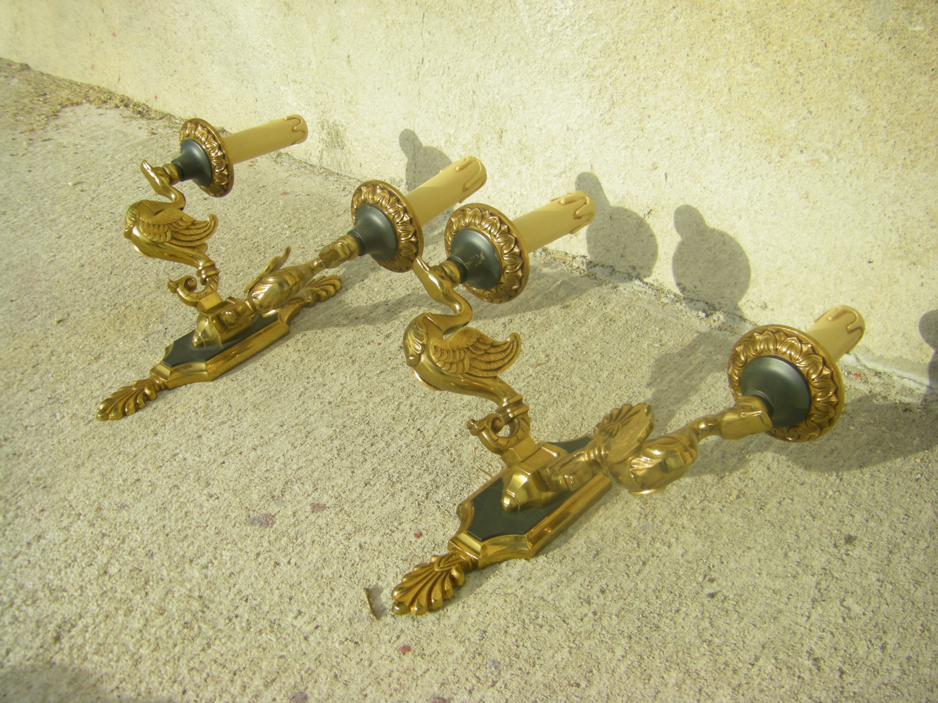 Pair of “Aux Cygnes” wall lights by Lucien Gau in Paris