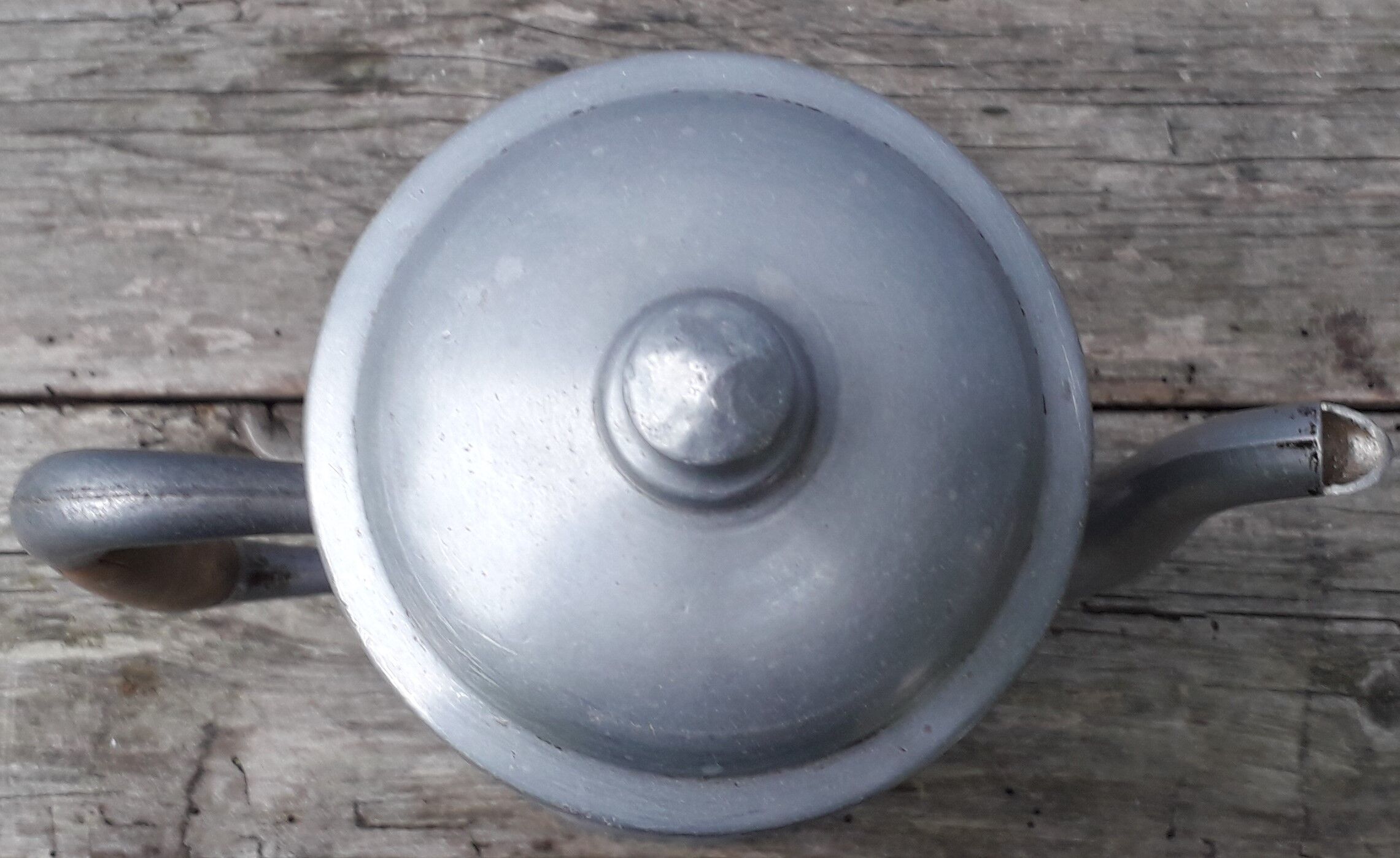 Aluminum and wood coffee pot