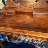 Louis XVI style mahogany and solid walnut dressing table with oval mirror
