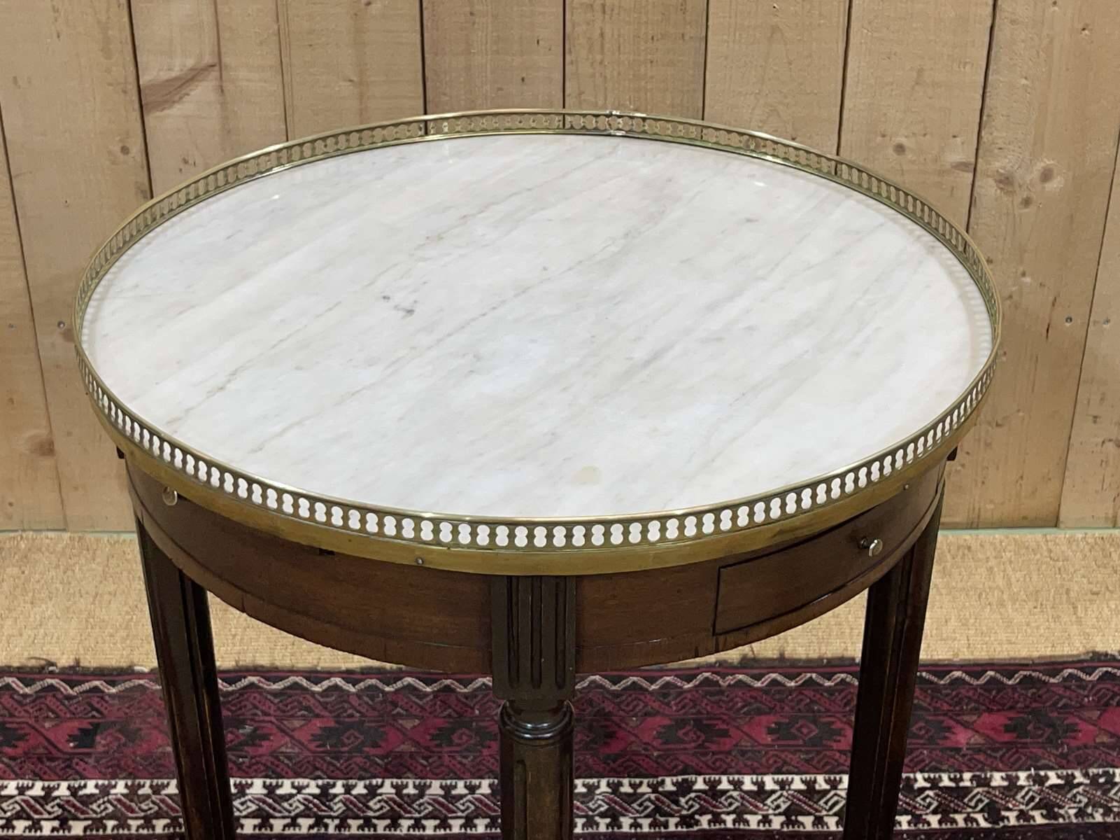 Louis XVI style mahogany bouillotte table from the 1950s with a marble top