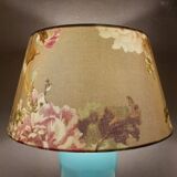 Vintage ceramic table lamp with 80s fabric lampshade