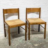 Pair of wooden and rope chairs