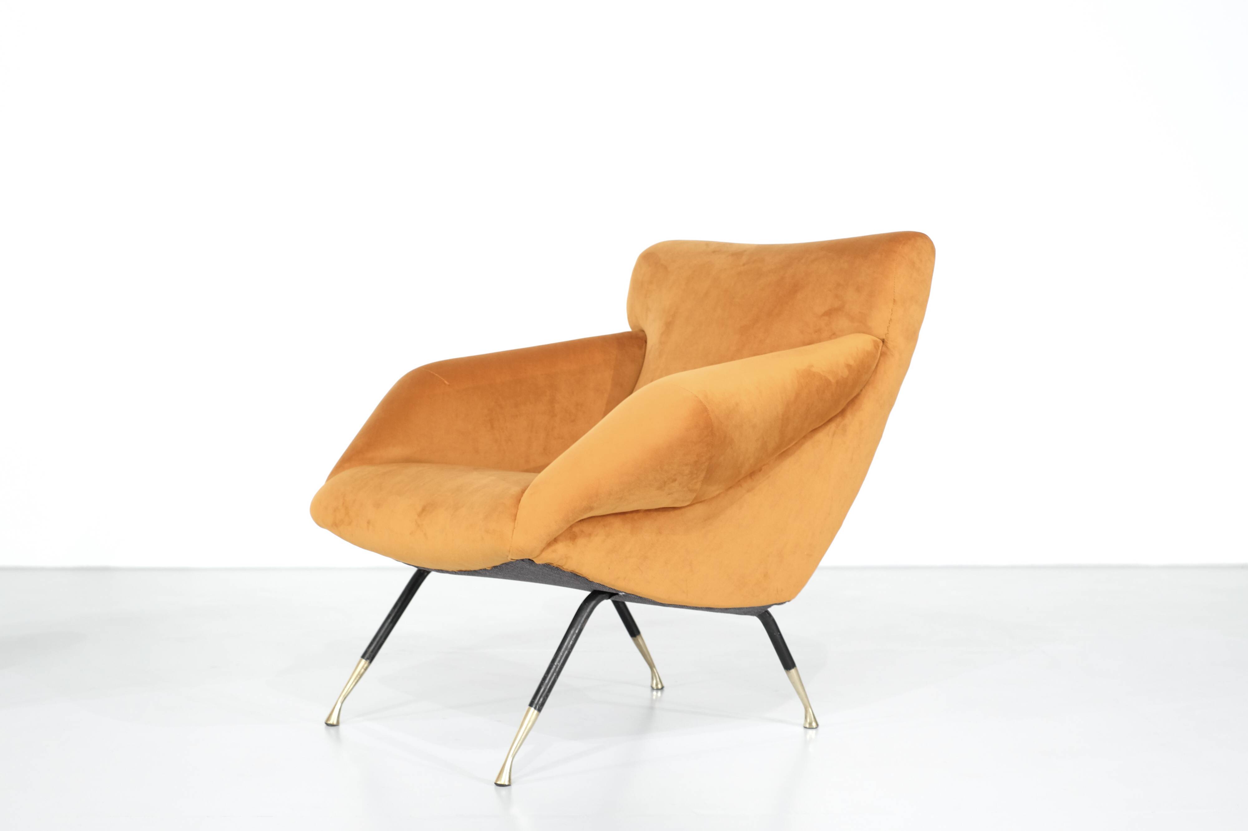 Pair of fabric armchairs, Italy, 1960s.