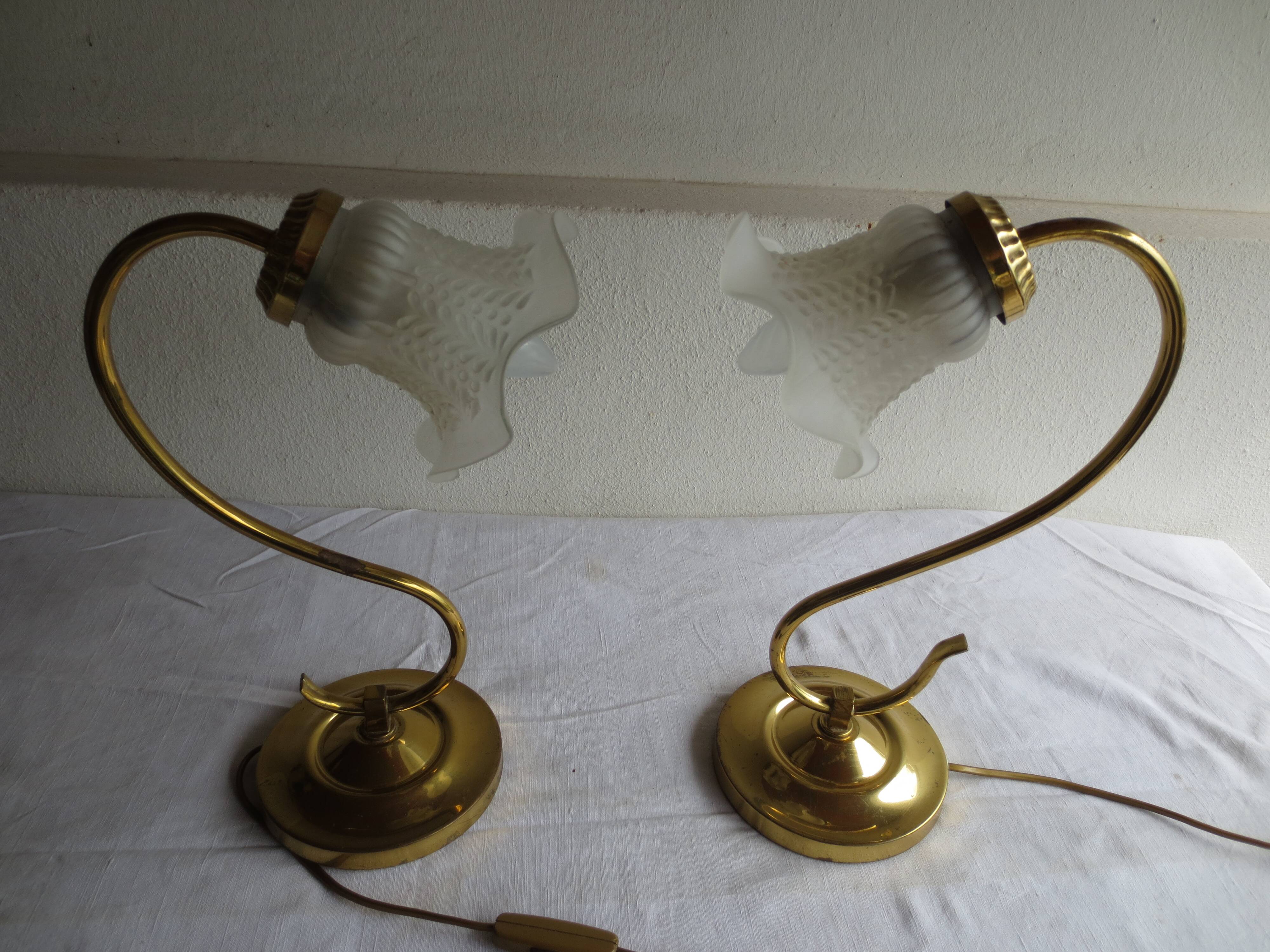 duo de lampe de table en métal doré