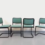 Set of 4 vintage Marcel Breuer Cesca B32 Bauhaus style chairs in black metal, black wood and v fabric