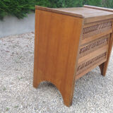 Vintage oak and rattan chest of drawers