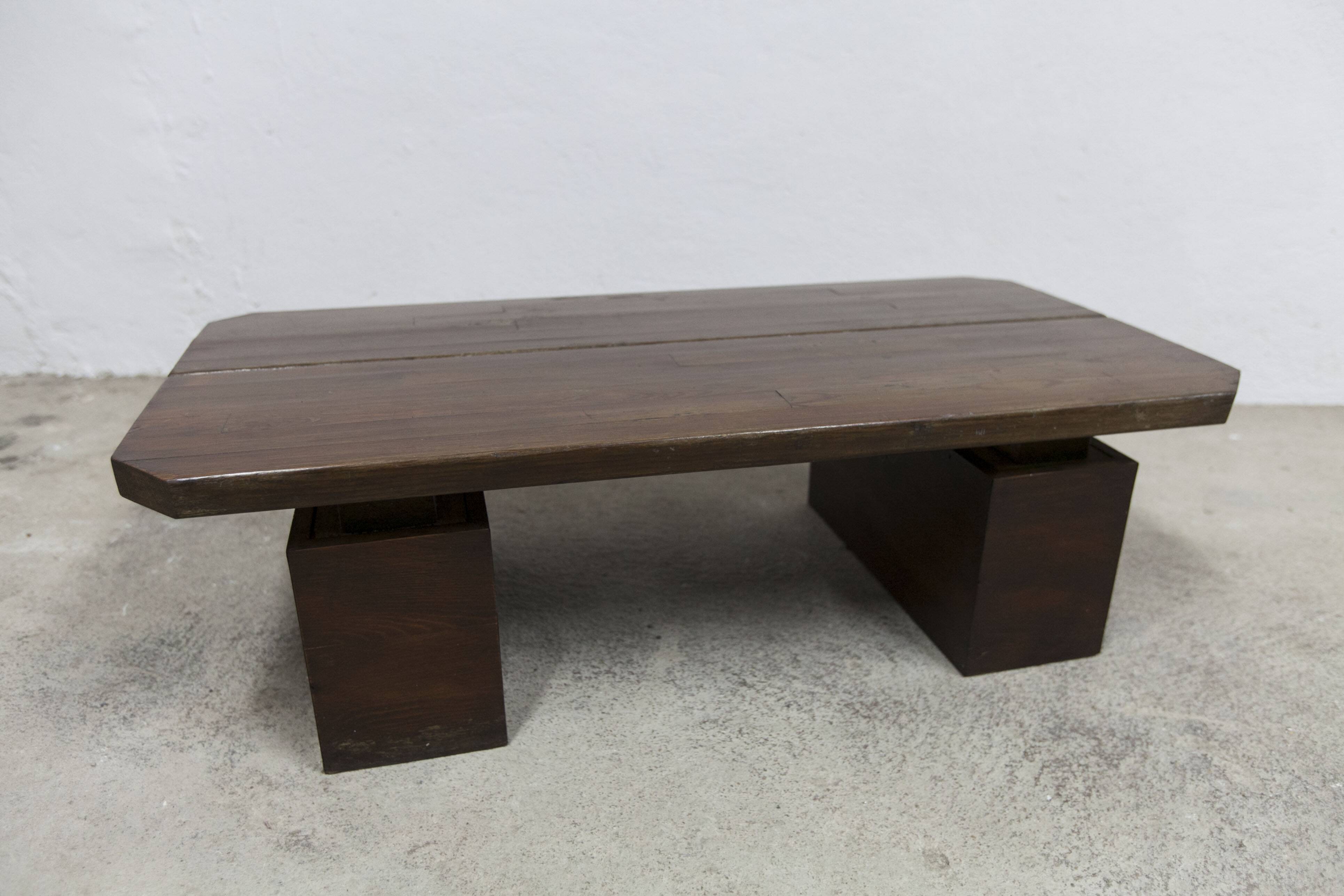 Brutalist style coffee table 1960 rectangular with cut corners