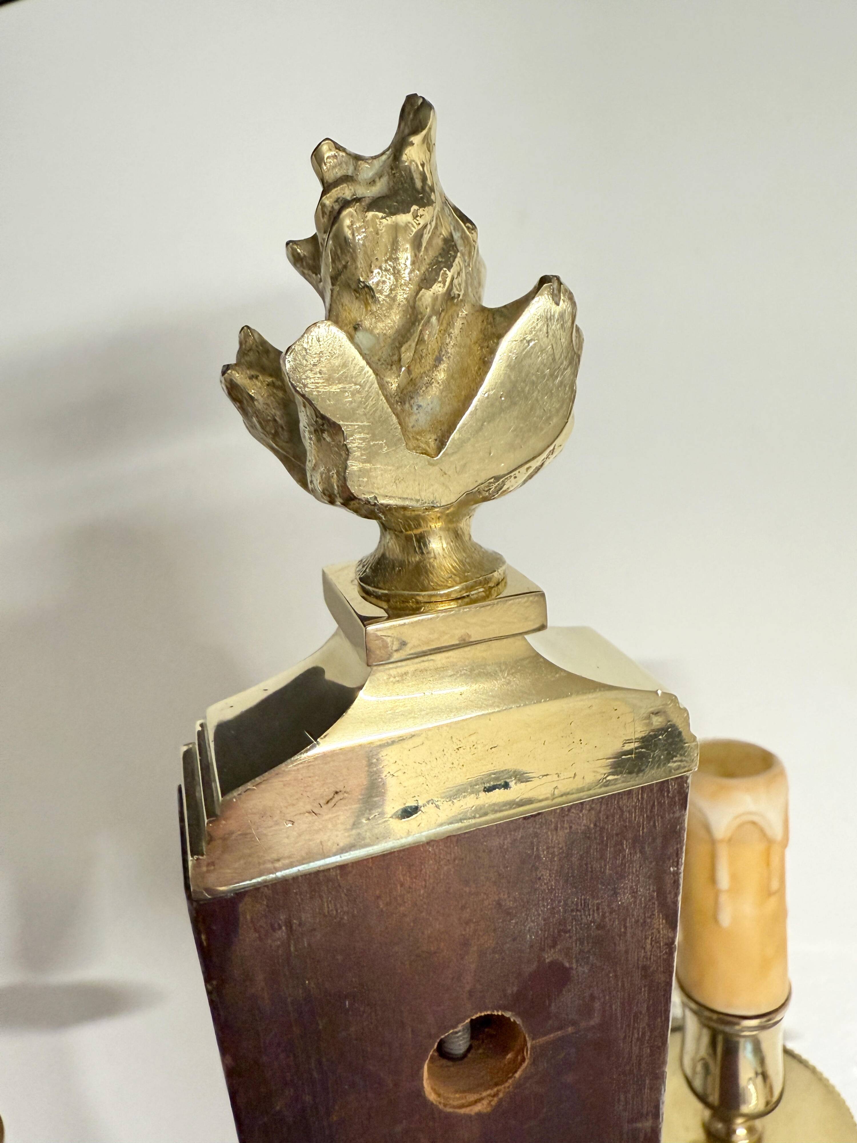 Antique Pair of 3-Light Wall Lights - Gilt Bronze and Mahogany - Neoclassical - 40's