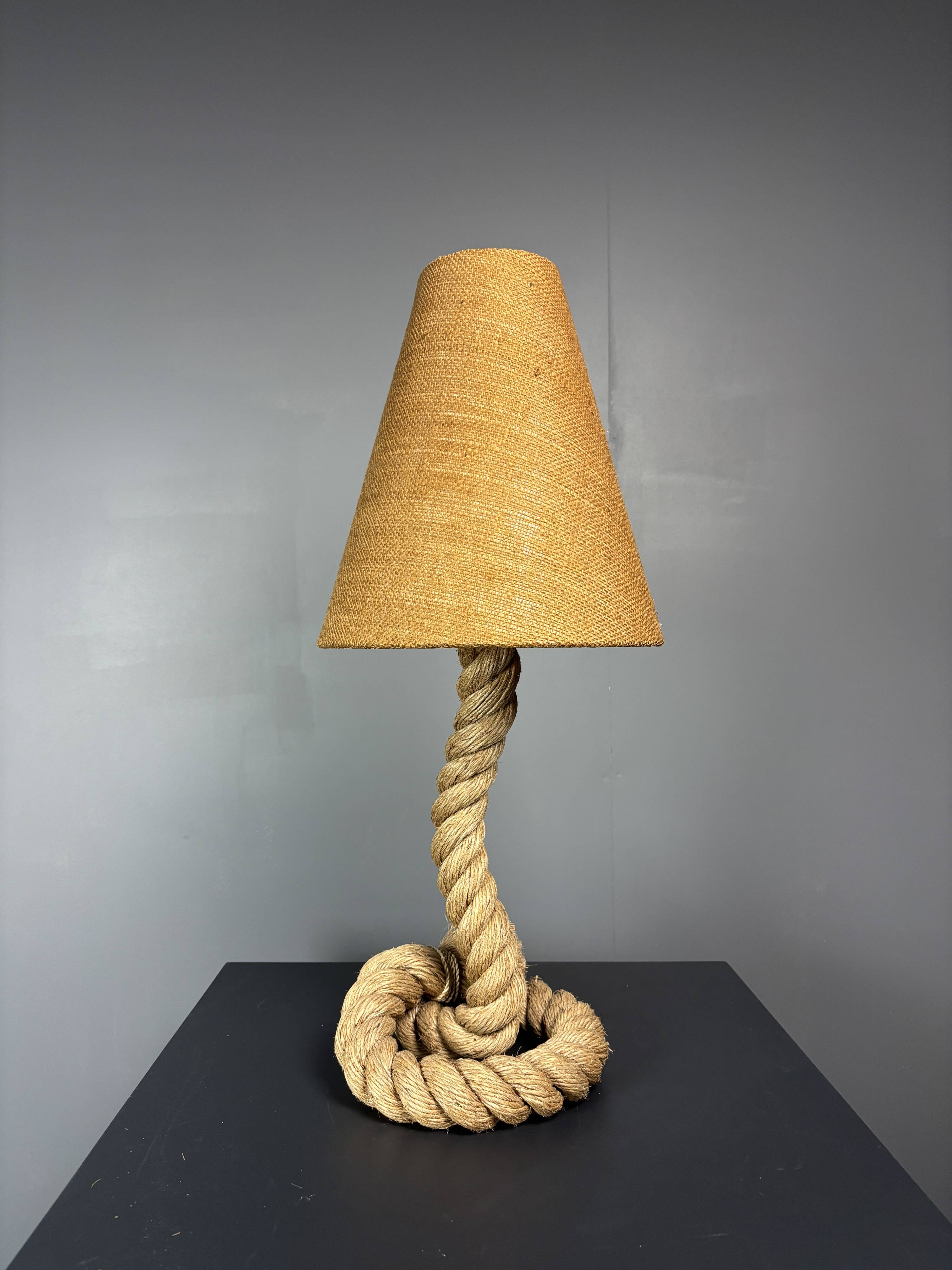 Mid-Century Brutalist Rope Table Lamp in the style of Audoux & Minet