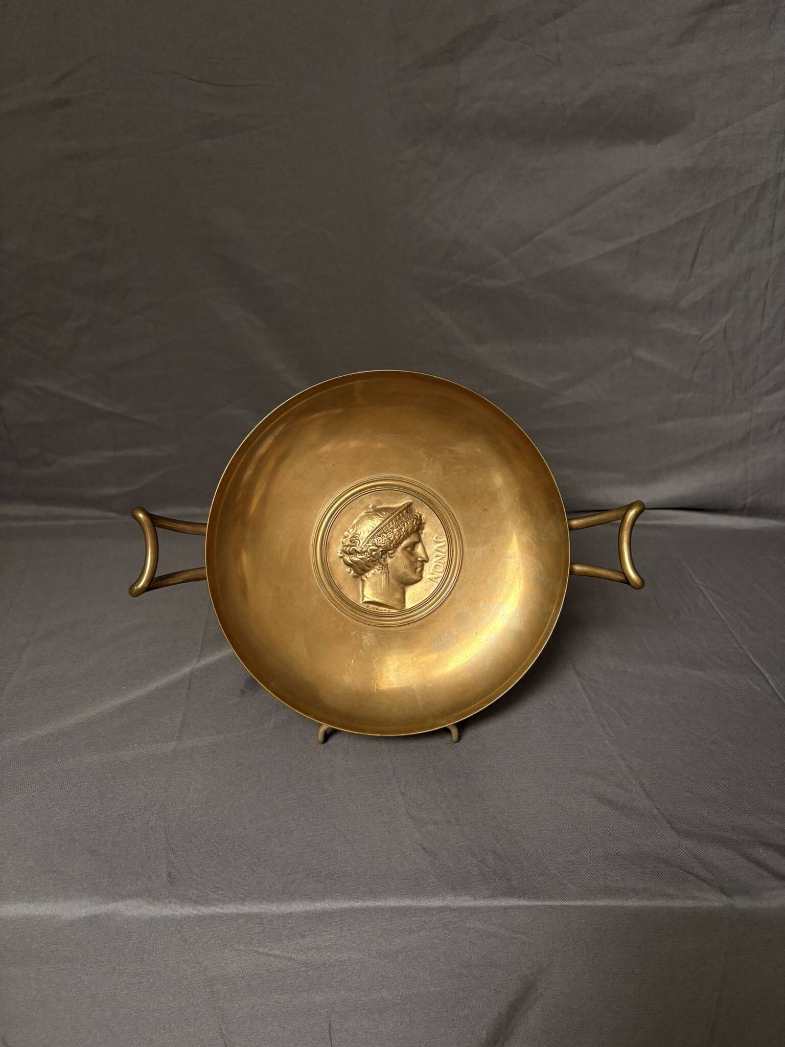 Antique Gilded Bronze Cup 19th Century Barbedienne, Relief of Juno after Levillain