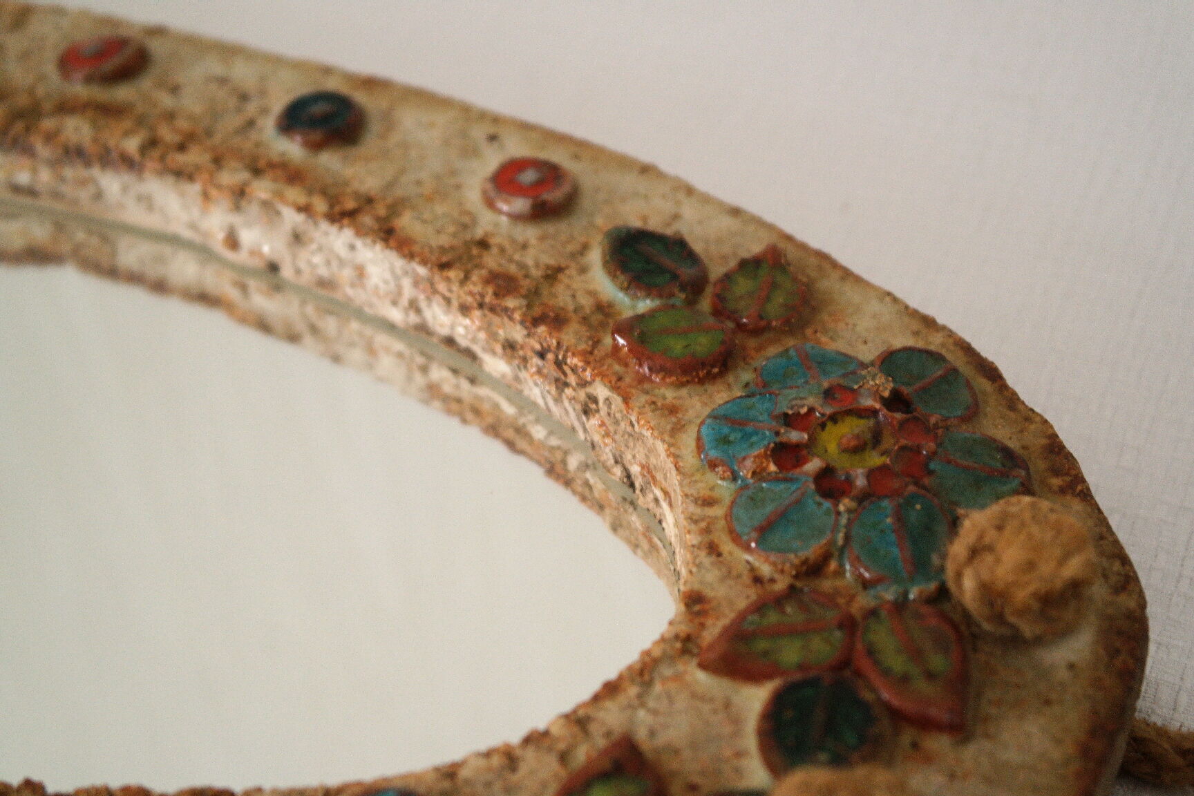 Vallauris ceramic mirror decorated with flowers, circa 1960