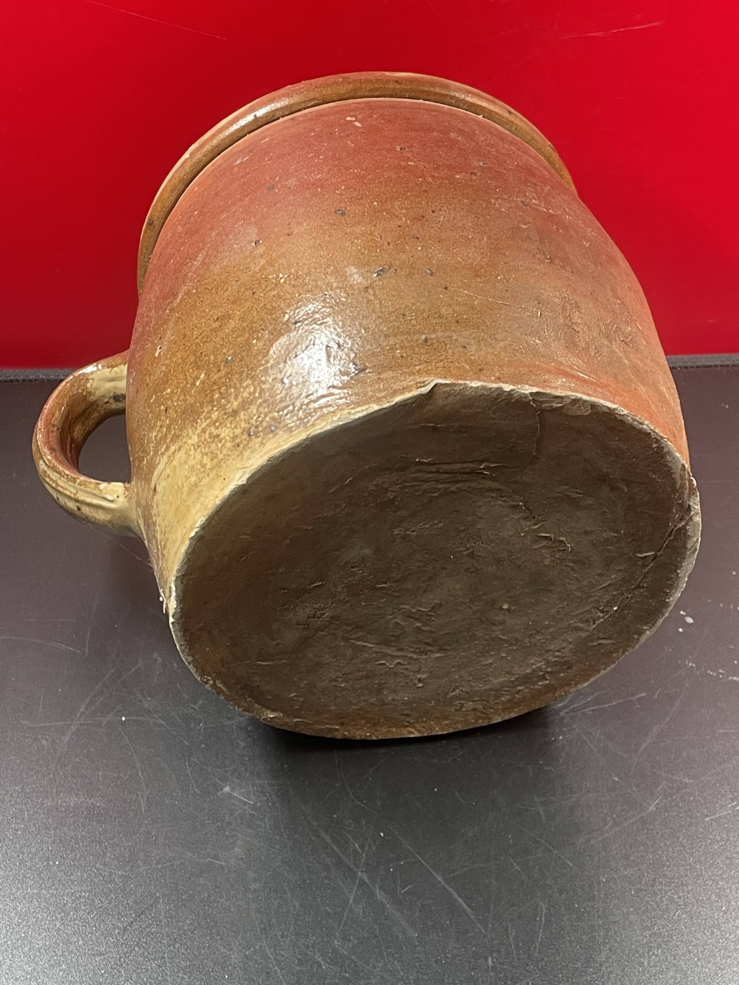 Very large stoneware grease pot Salting tub, folk art - H 20 cm