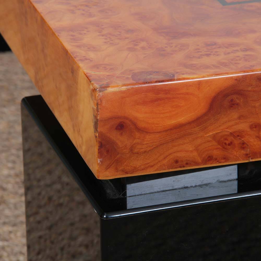 Square coffee table in elm burl, 1980