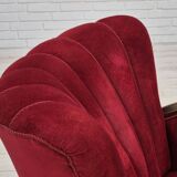 1950s, Danish armchair with footstool, furniture velour, ash wood.