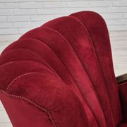 1950s, Danish armchair with footstool, furniture velour, ash wood.