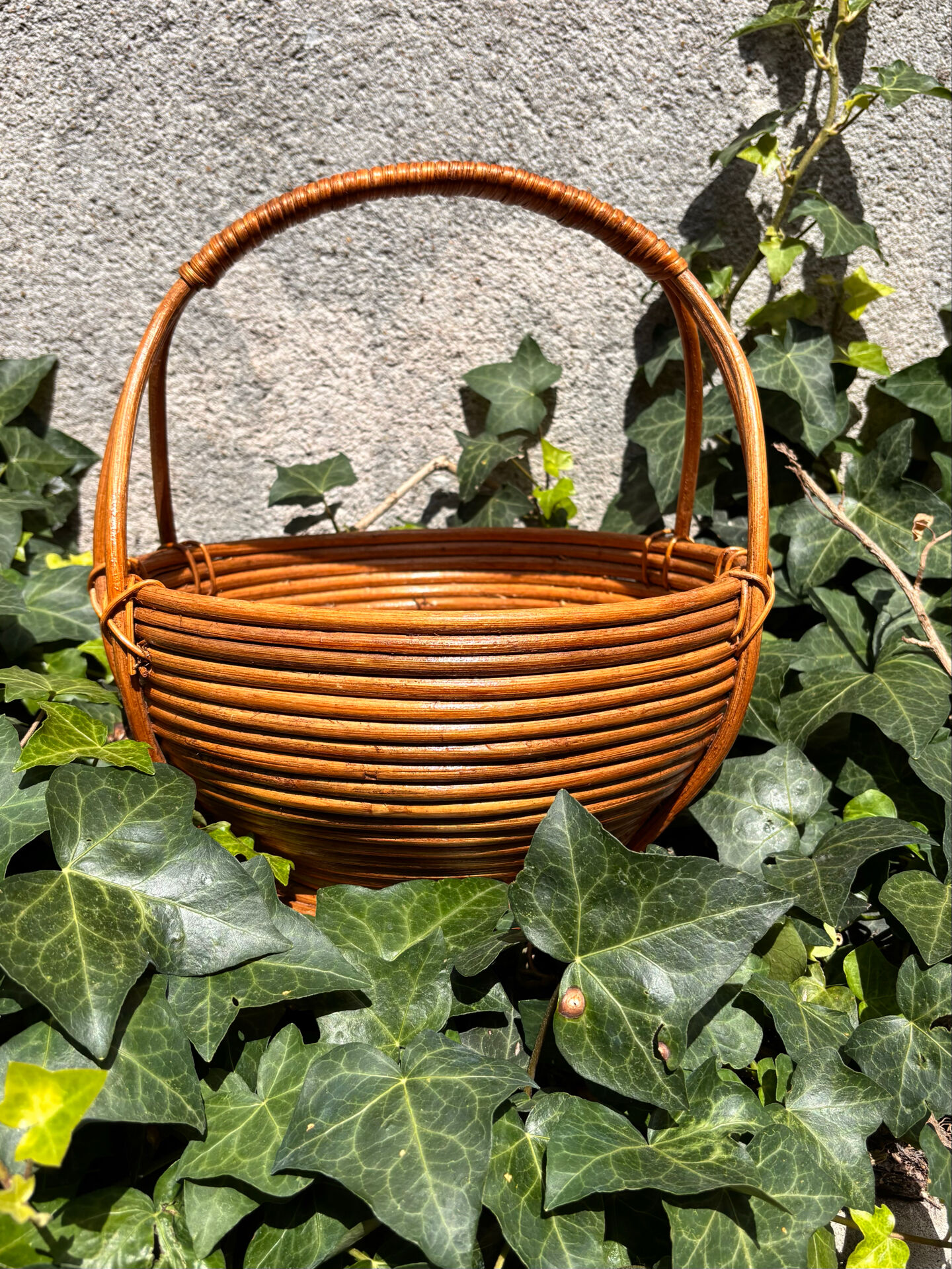 Rare wrapped rattan basket, in the style of Gabriella Crespi / Vivai del Sud.