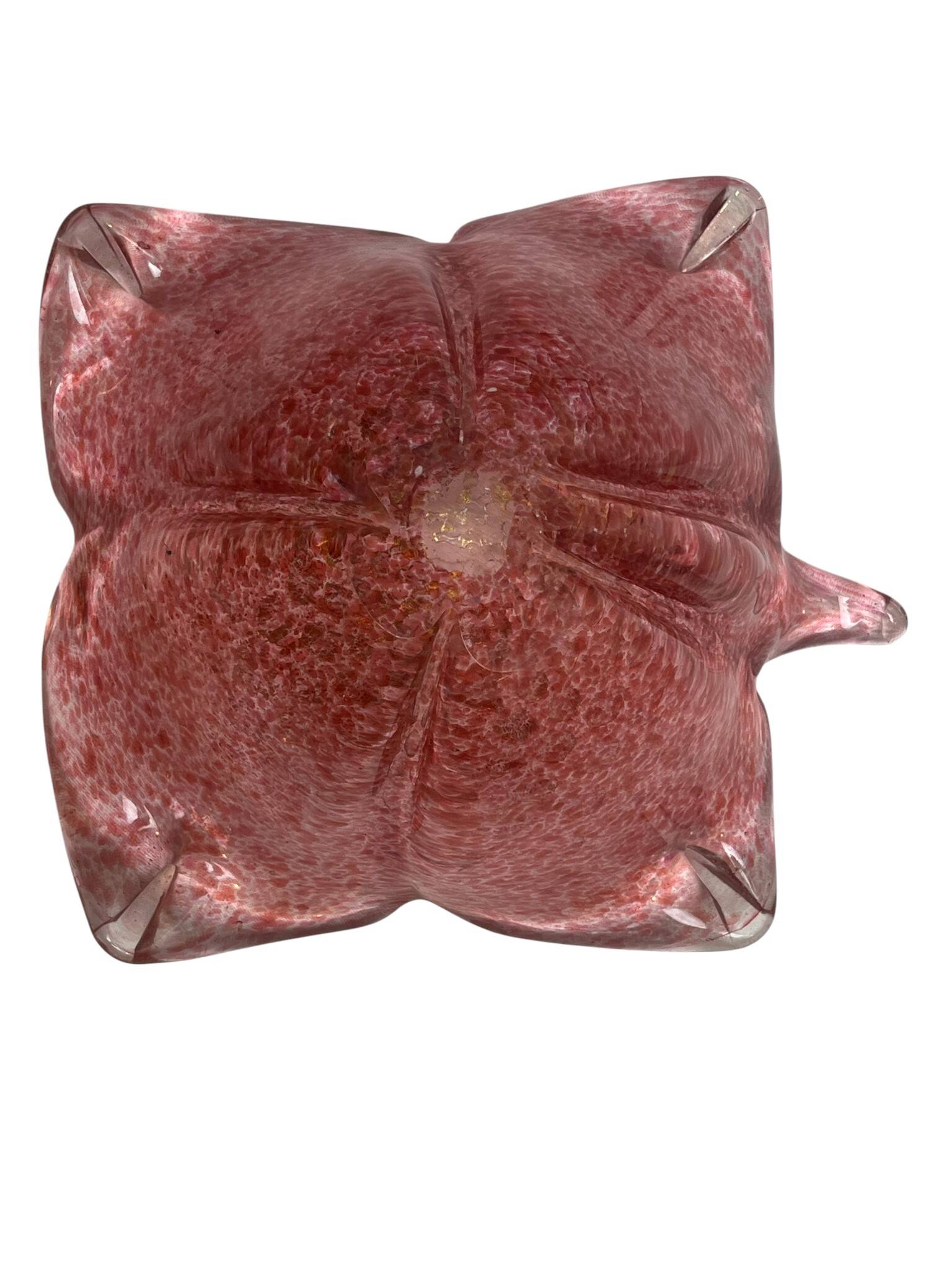 Murano, vide poche forme mortier fleur rose et or XXème