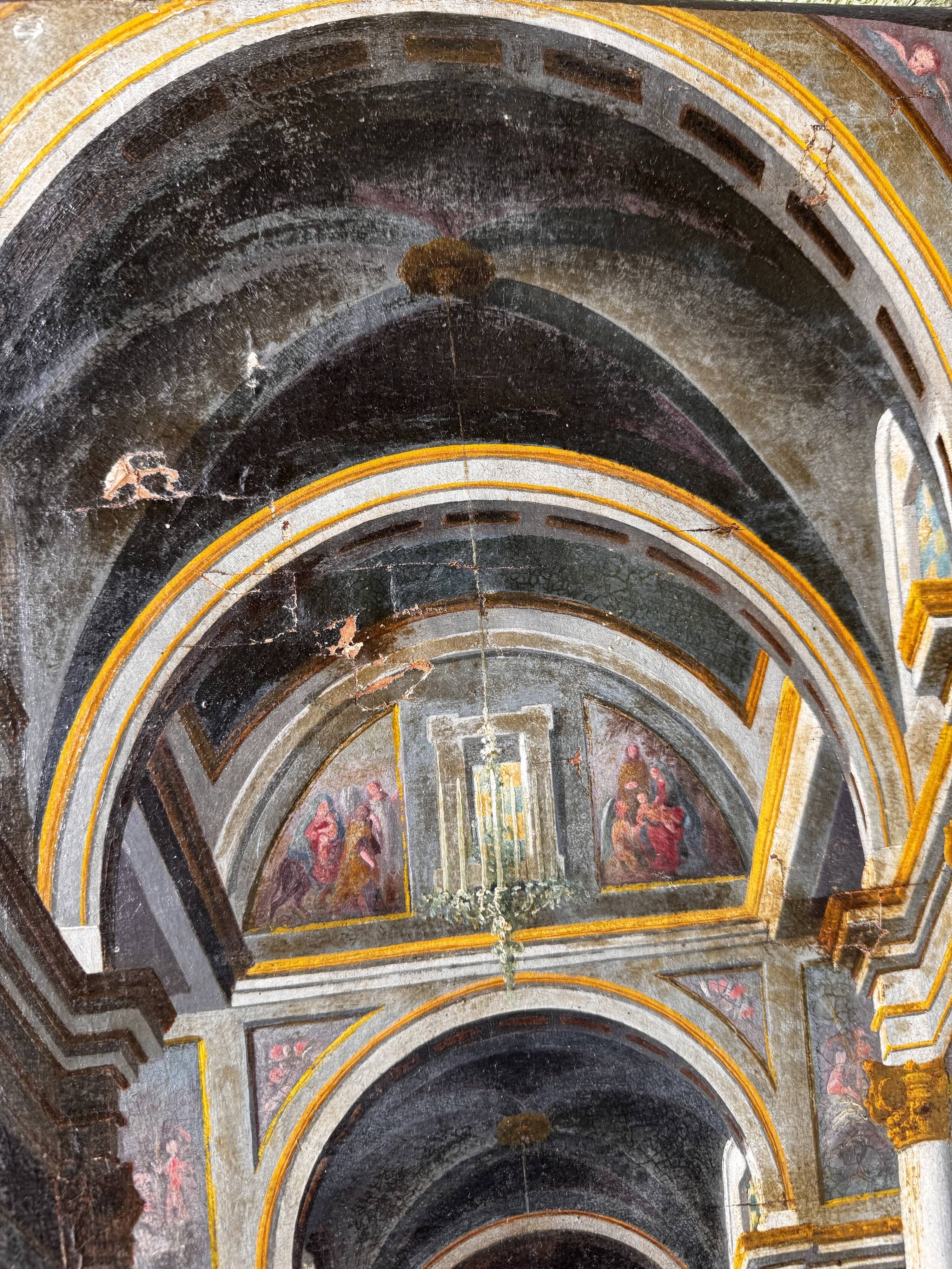 Interieur d'eglise - tableau italien  du milieu du XIXe siecle