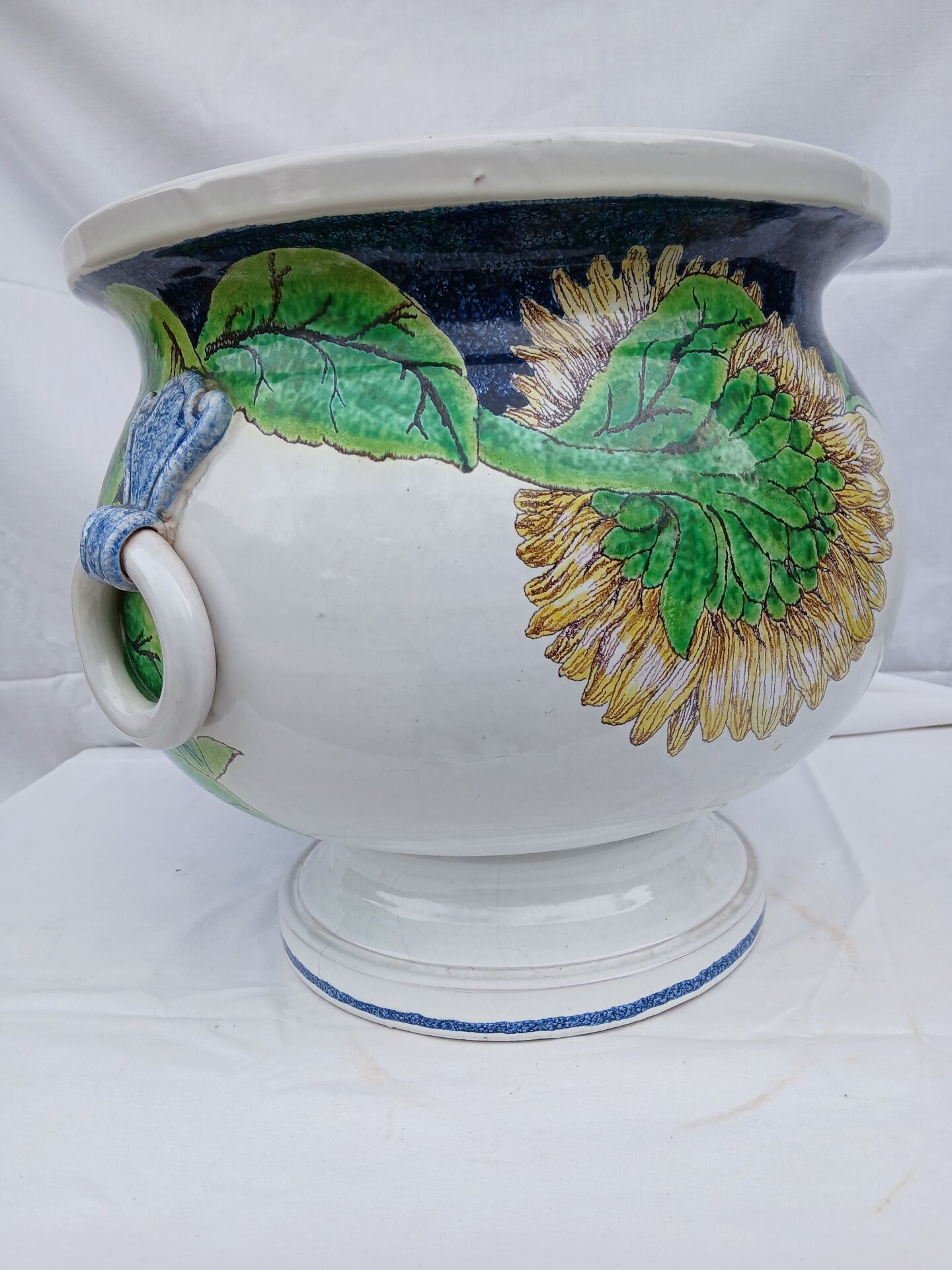 Very large painted ceramic plant pot - sunflower design