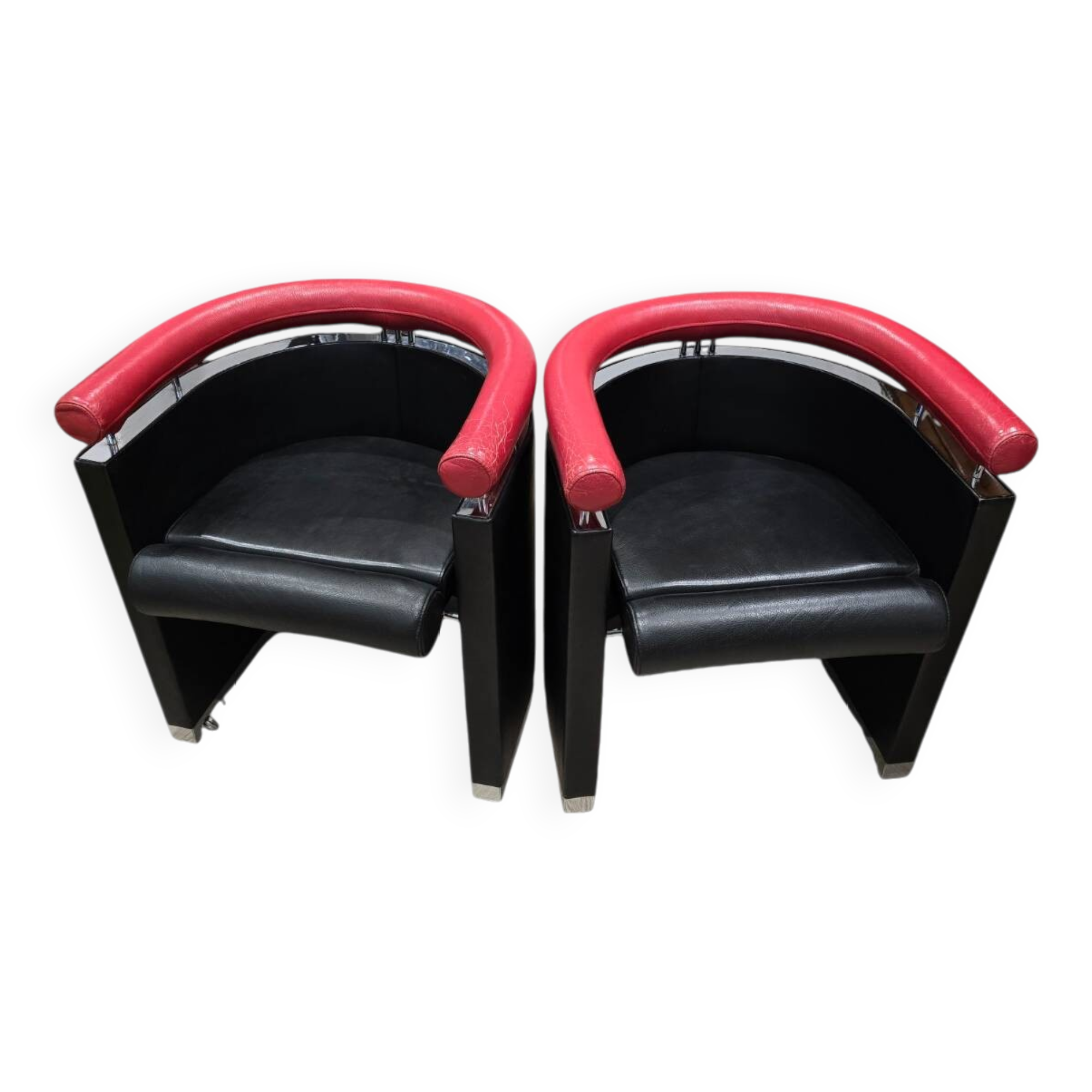 Paire de fauteille design cuir métal chromé 80’s
