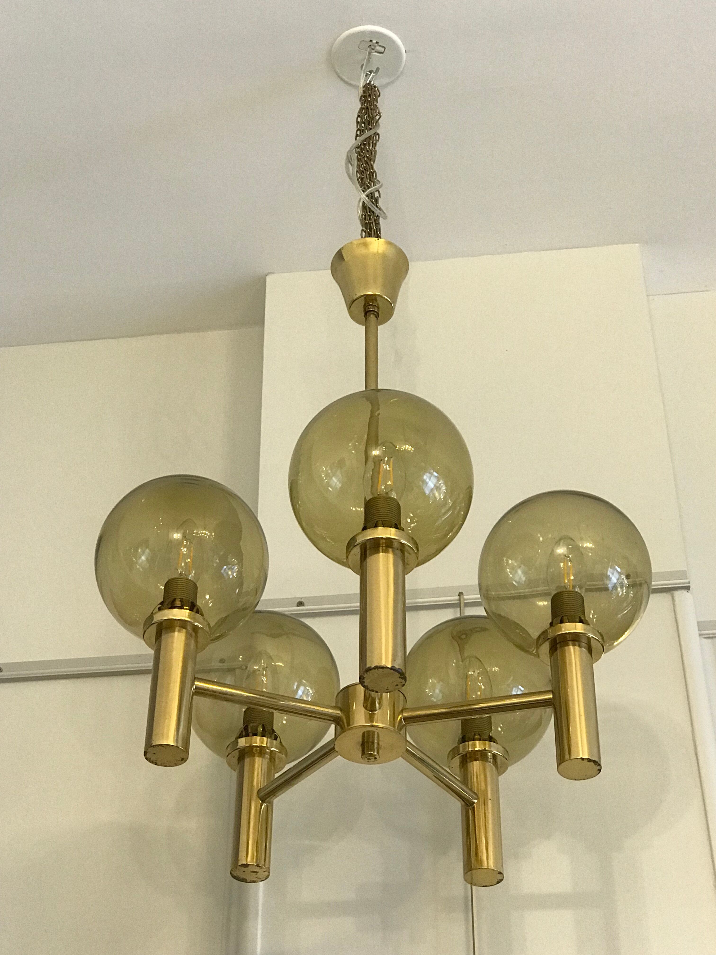5-globe smoked brass chandelier