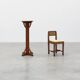 Art Deco oak pedestal with pierced brackets and cross base, Belgium 1920s