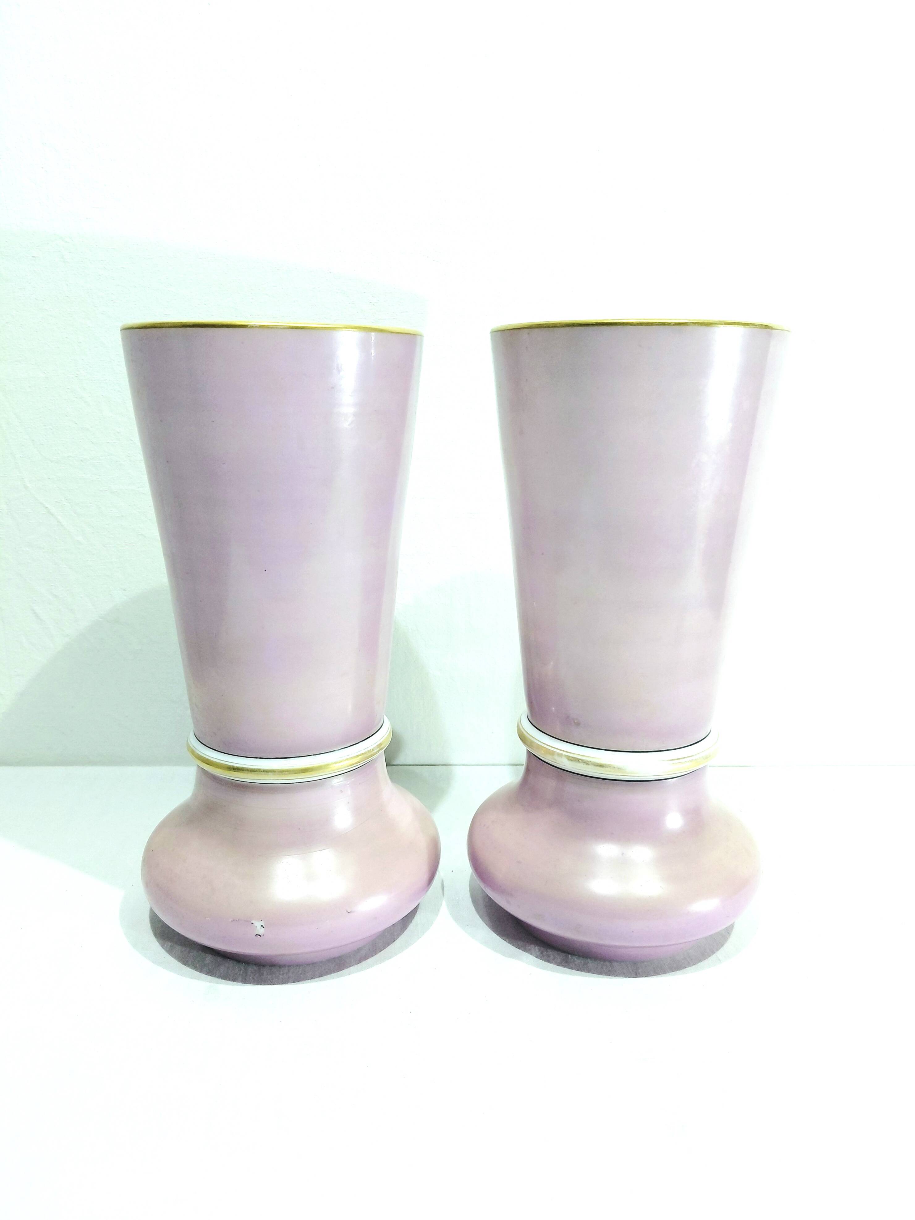 Pair of pink opaline vases