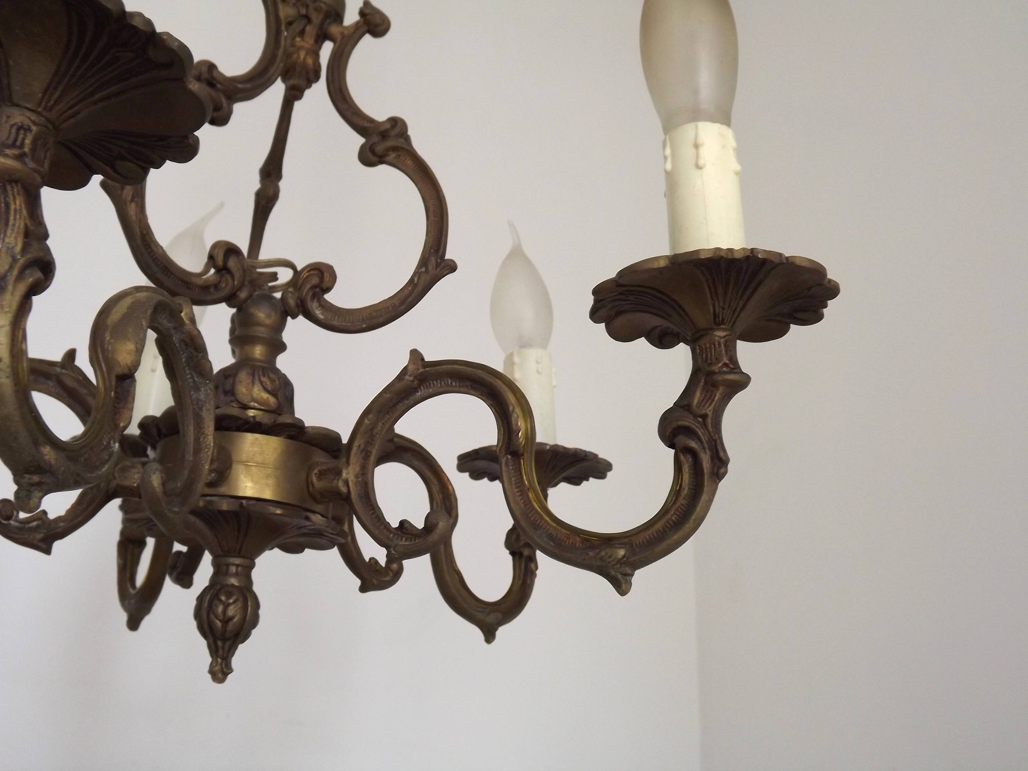 Elegant French Antique Bronze 5 Light 3 Sided Cage Style Chandelier