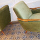 Club Chair fabric with armrests teak 50s 60s