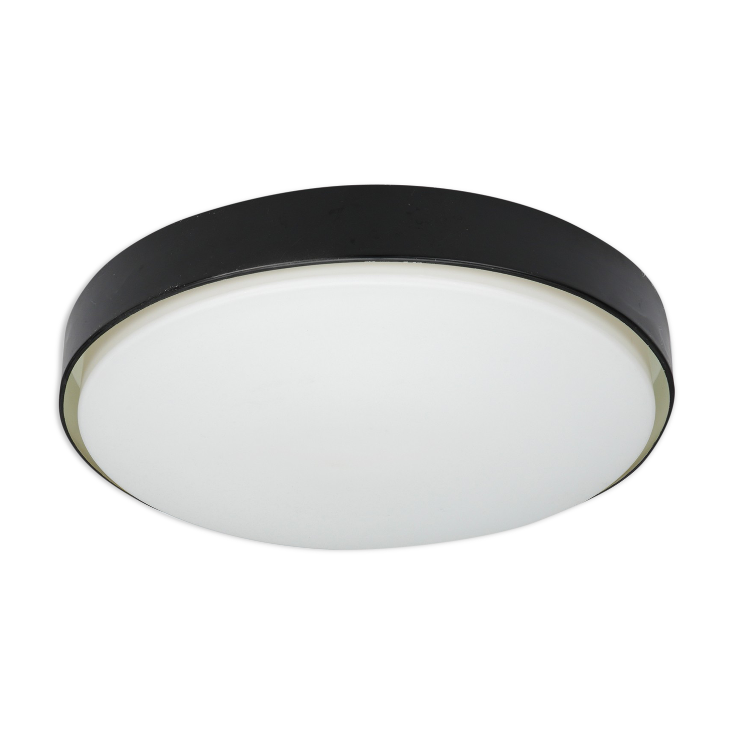 Large ceiling lamp in glass and metal circa 1960