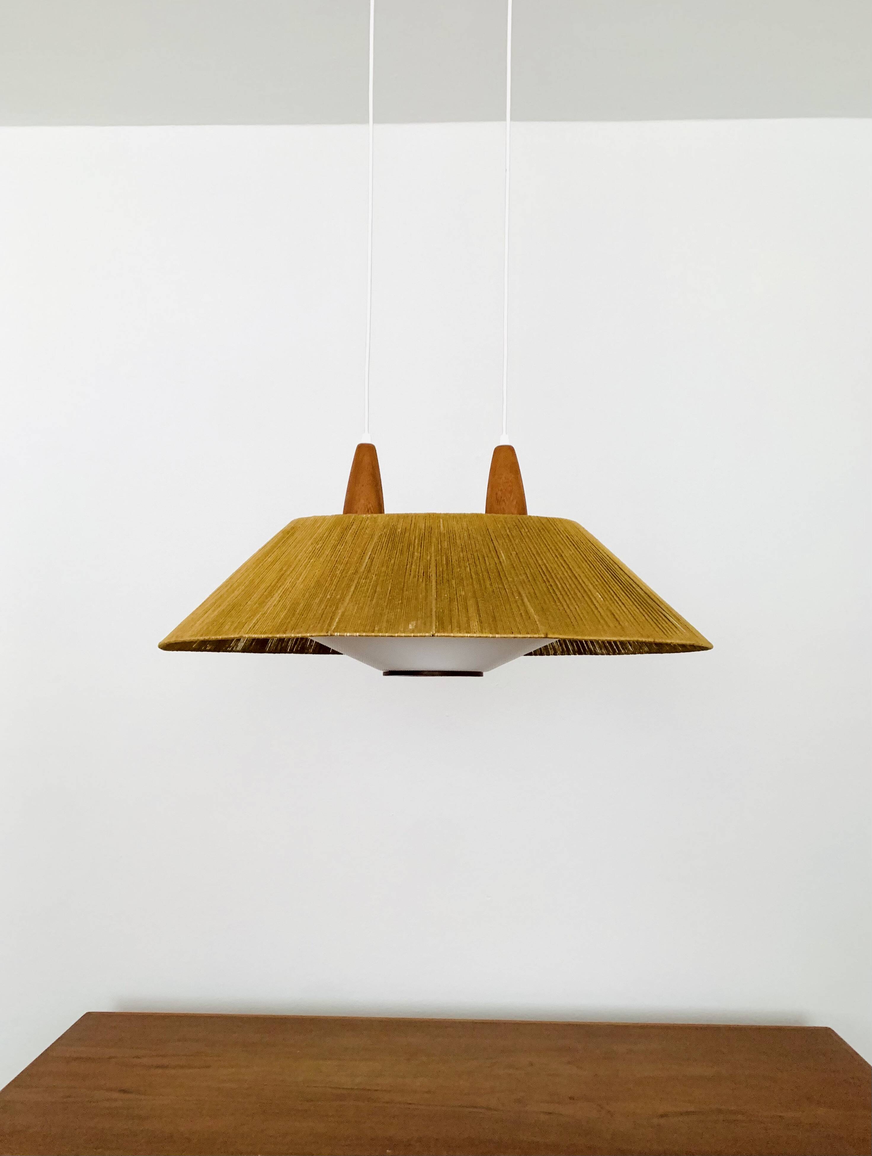 Raffia Bast and Teak Pendant Lamp from Temde