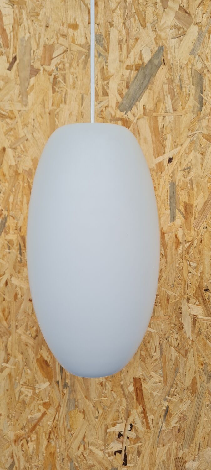 Oval pendant light in white opaline 1960