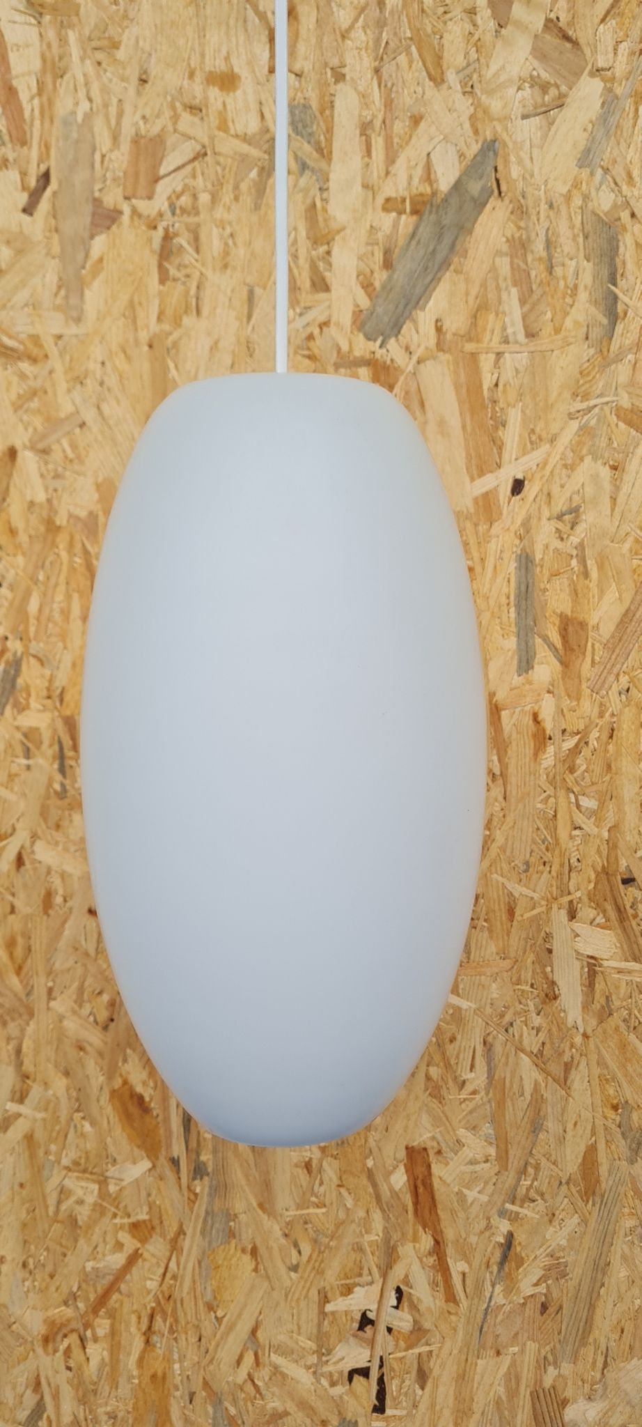 Oval pendant light in white opaline 1960