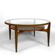 Important modern Scandinavian style coffee table, walnut / glass – c. 1960
