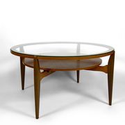 Important modern Scandinavian style coffee table, walnut / glass – c. 1960