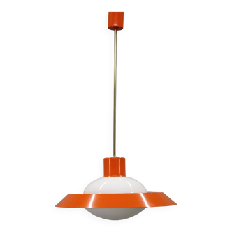 1970s Czechoslovak mid-century orange opaline glass pendant lamp