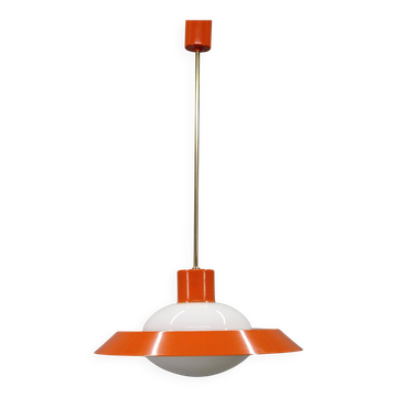 1970s Czechoslovak mid-century orange opaline glass pendant lamp