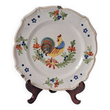 Decorative plate in earthenware with rooster design. Late 19th century.