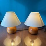 Pair of solid wood ball lamps