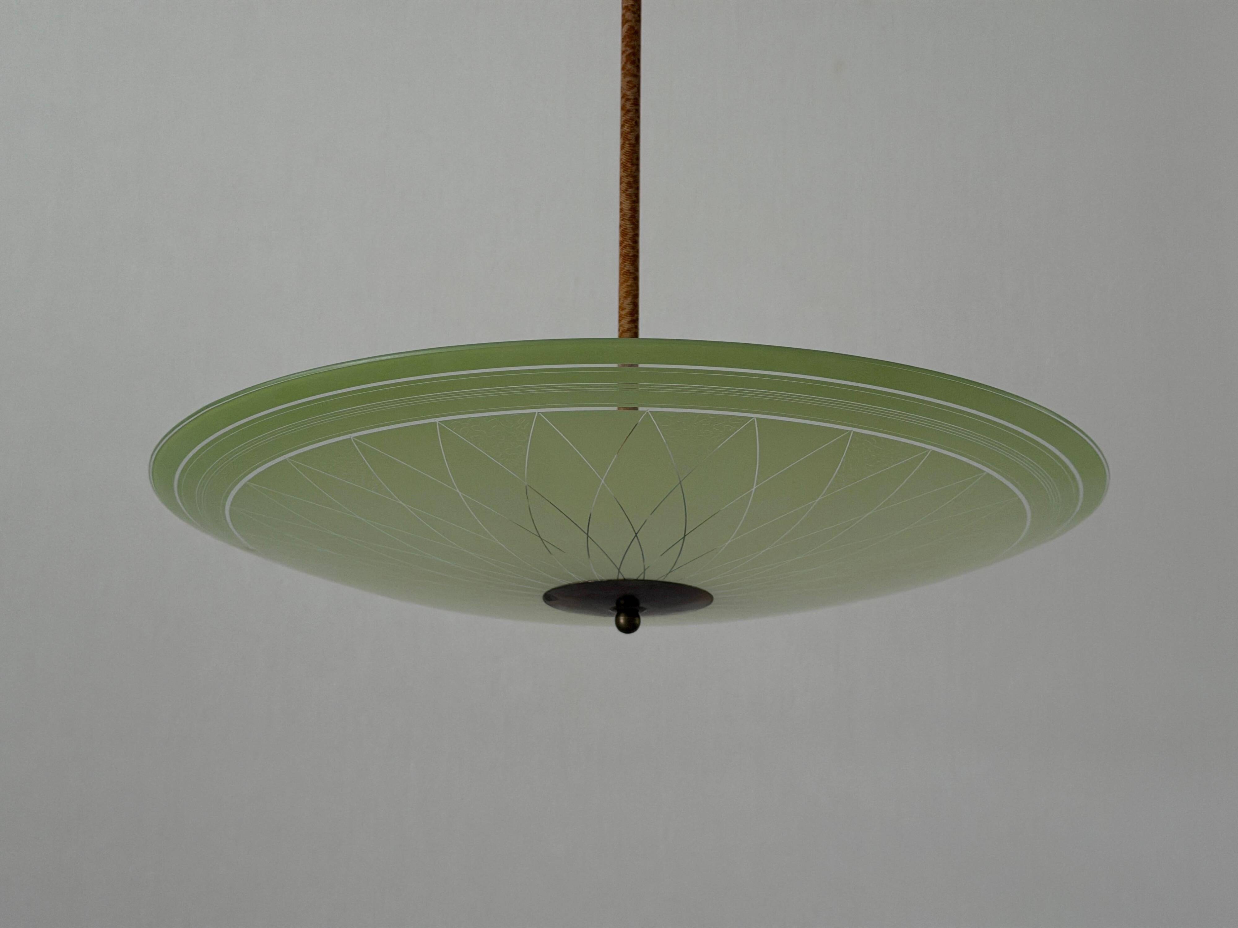 Art Deco ceiling light in green glass, 1940s, Germany