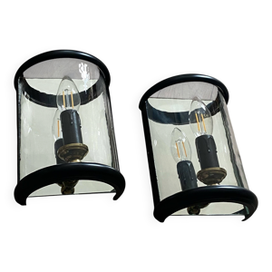 Paire d'appliques murales - lanterne verre