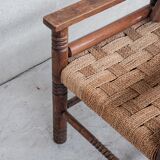 French Art Deco Cord and Oak Armchair