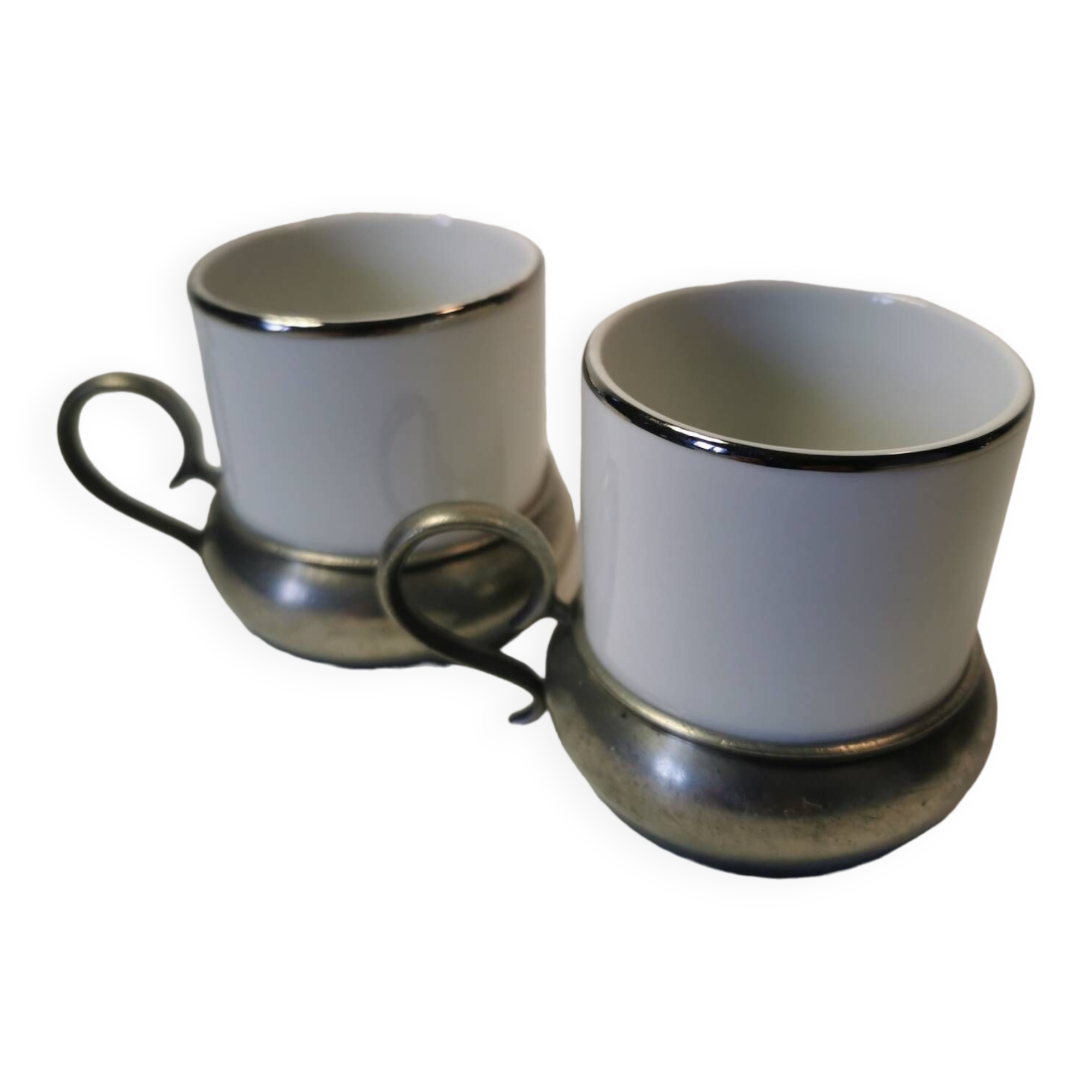 Charming vintage Italian espresso coffee cups White Porcelain and silver base