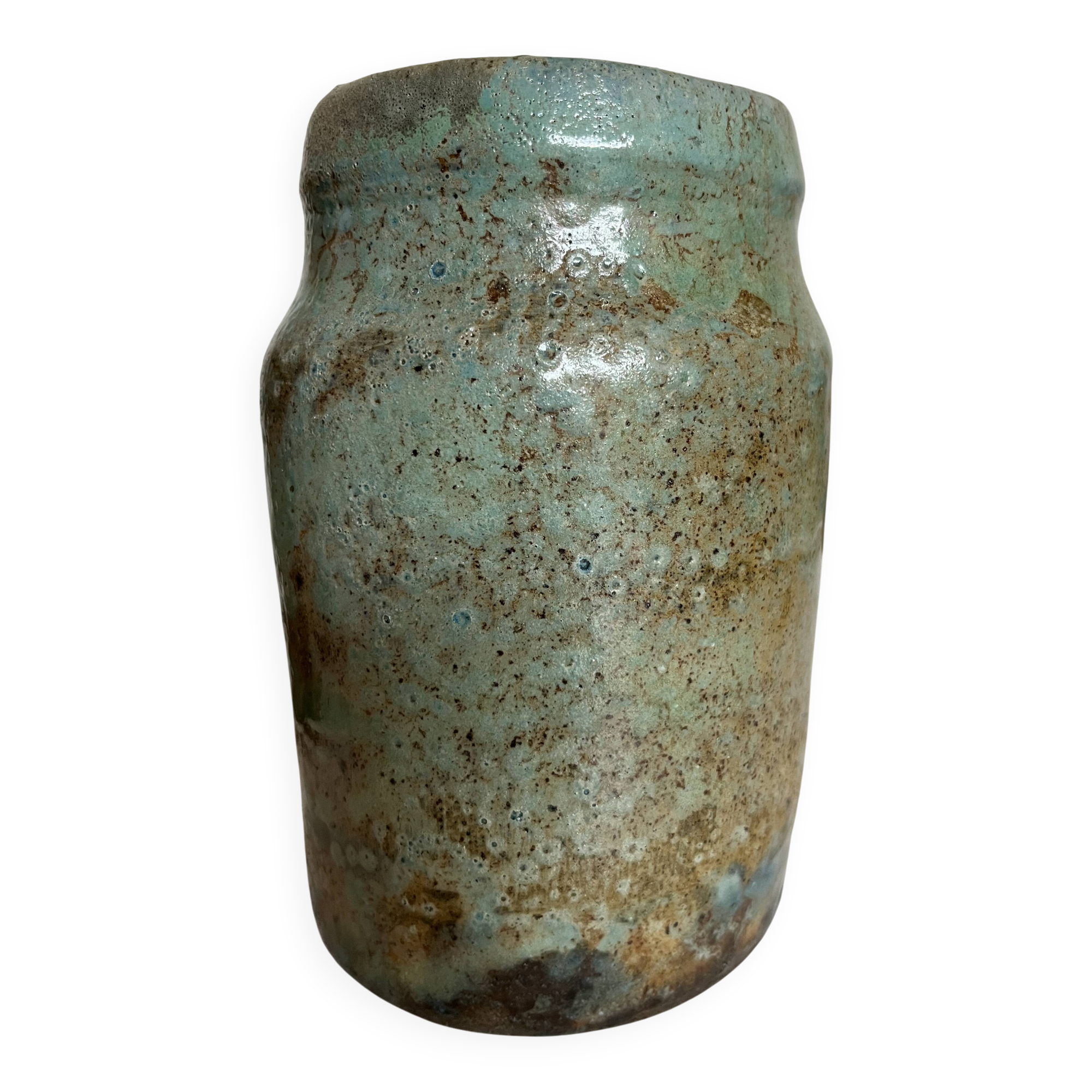 Turquoise and gilded earthenware potter's vase