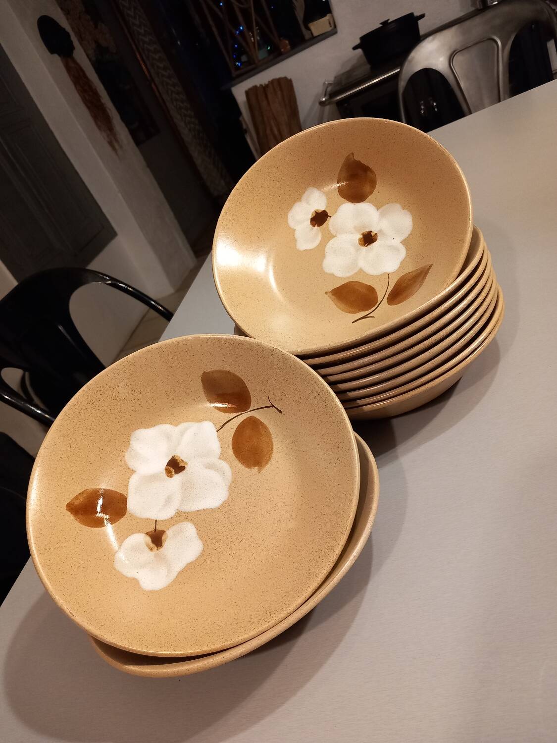 11 vintage stoneware soup plates