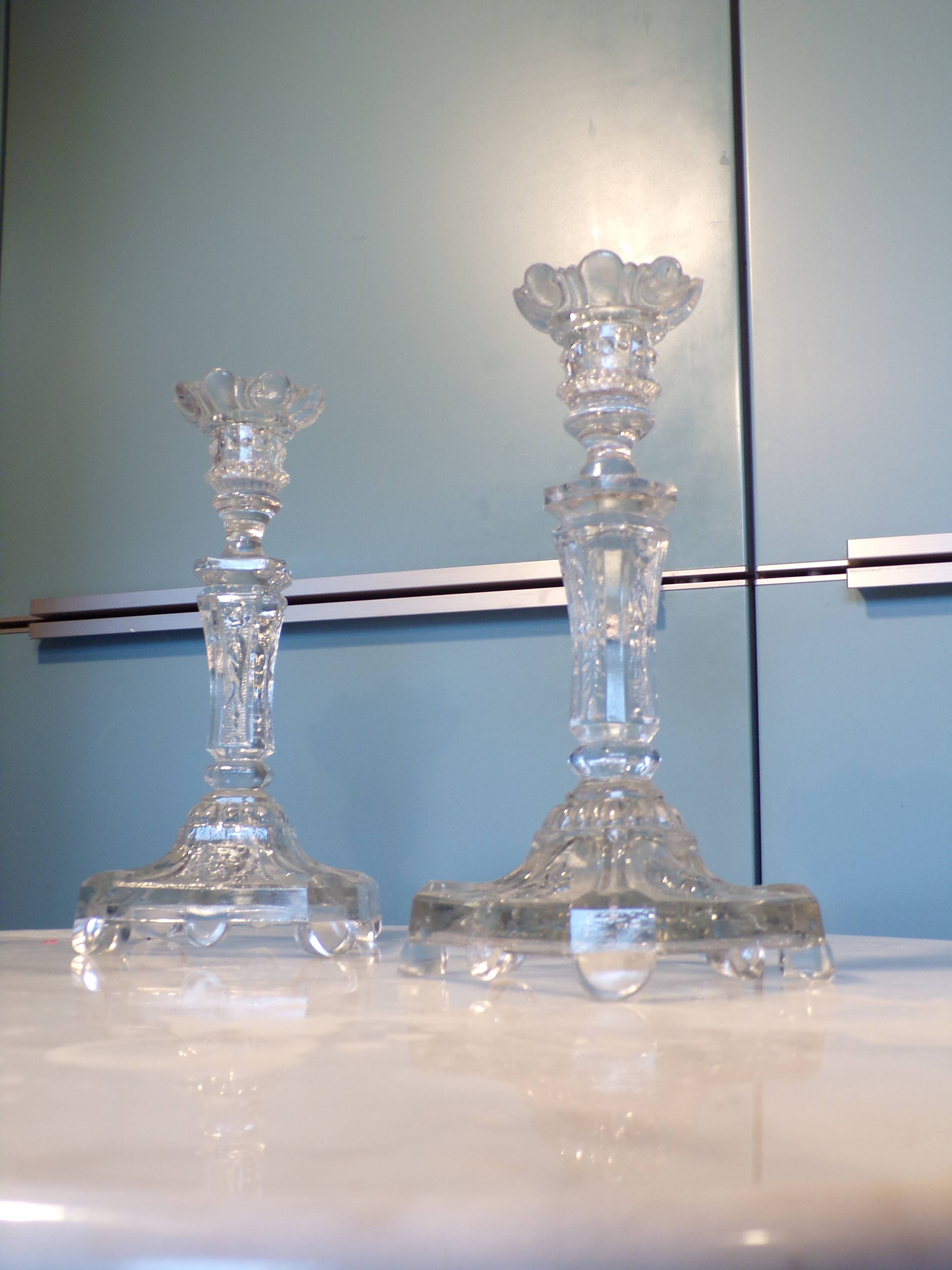 Pair of Vallerysthal glass candlesticks, 1930