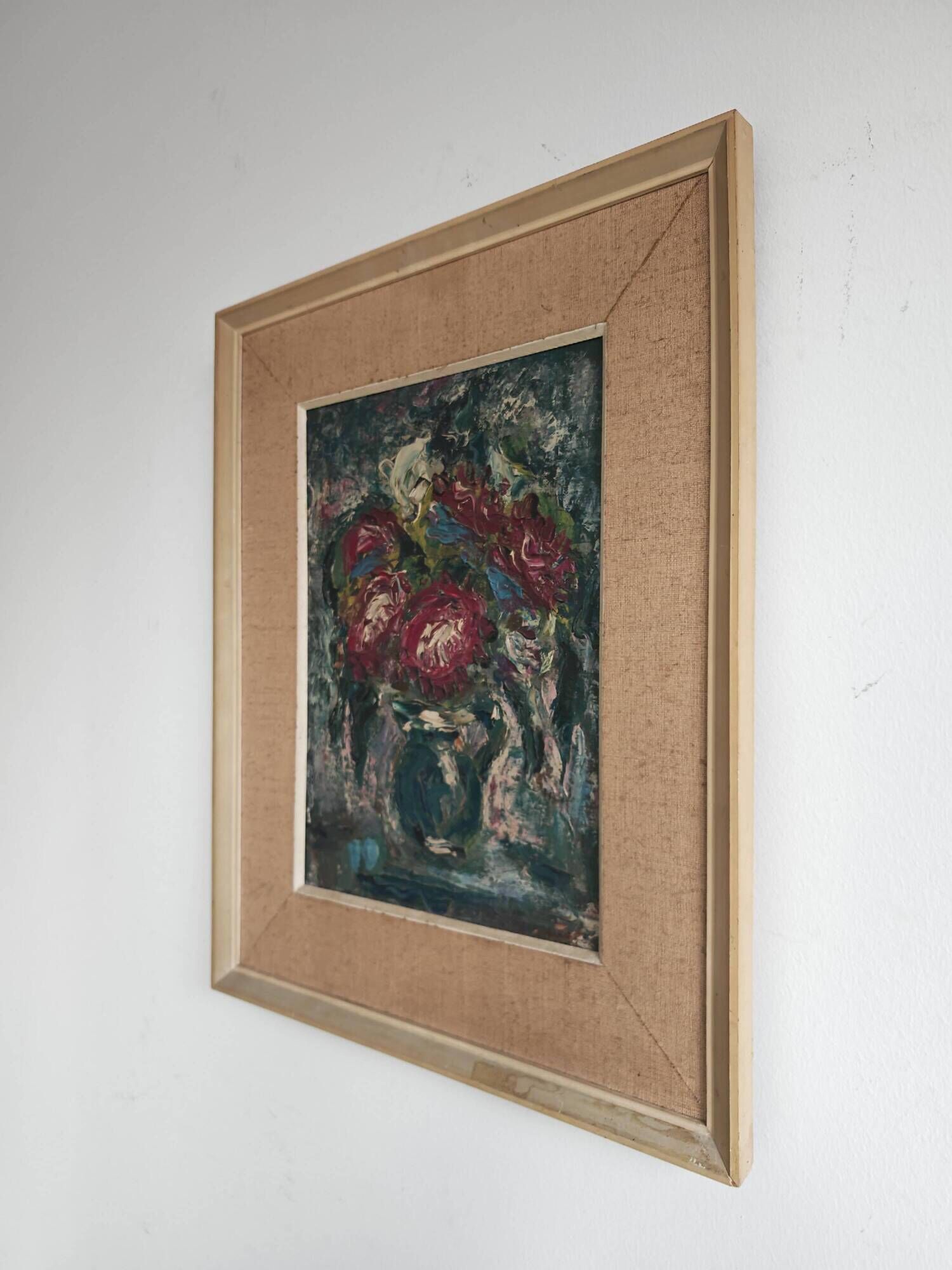 Modernist oil painting on canvas "Flowers" by Branislava Modelska-Jovanovic
